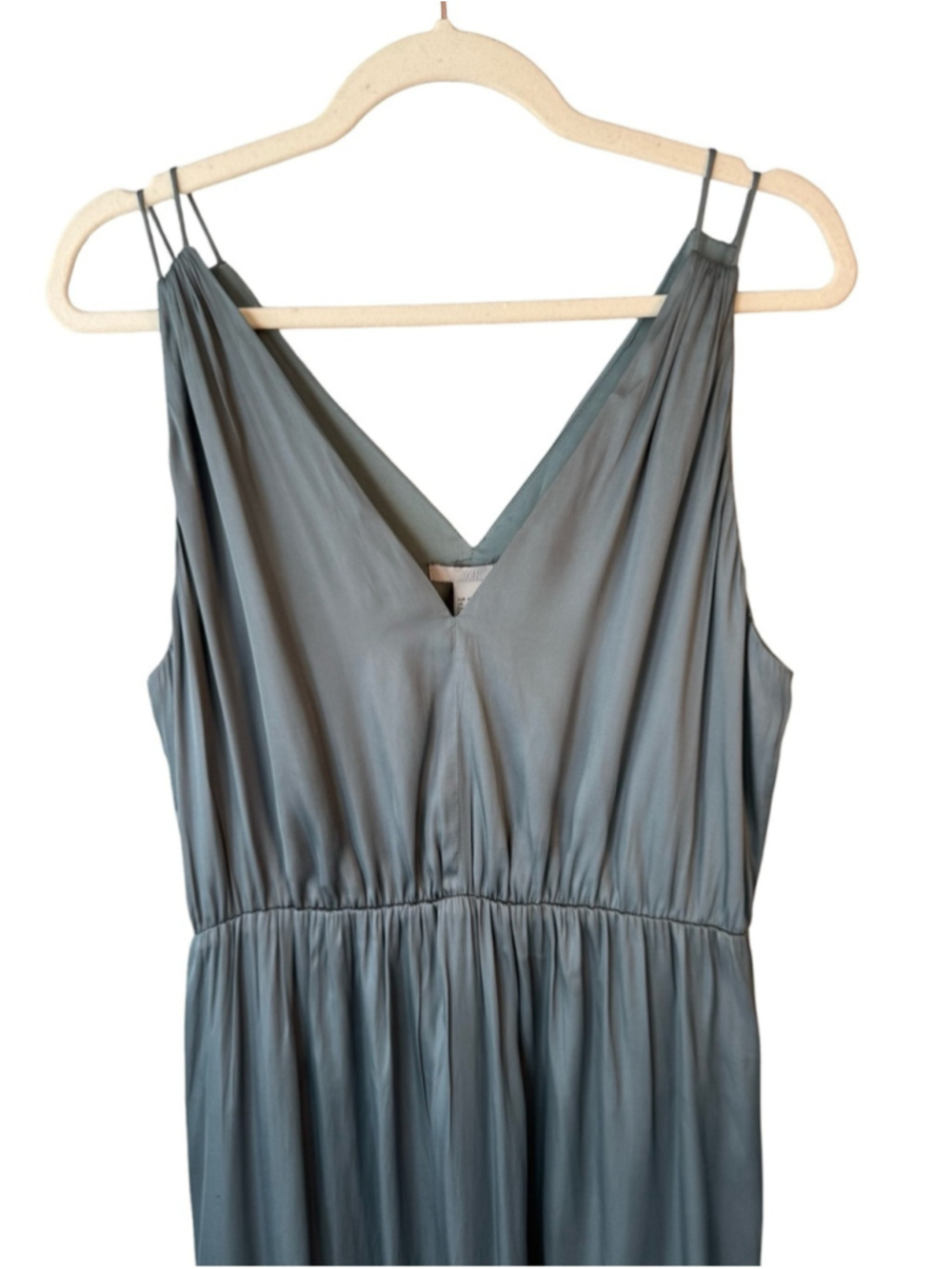 H&M Sage Green Satin Slip Dress NWT Size 12 Flowy Midi Dress Minimalist Chic - Picture 7 of 13